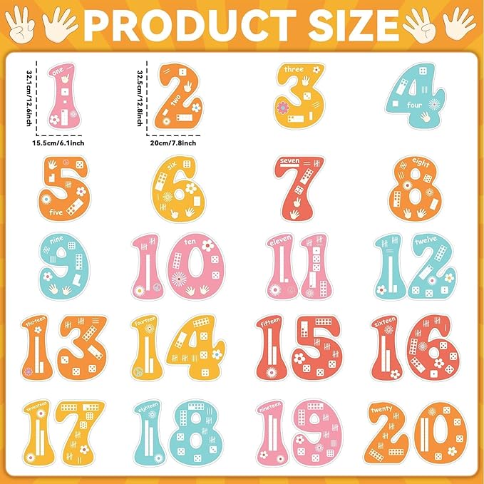 20Pcs 13In Groovy Jumbo Numbers Bulletin Board Set Groovy Hippie 1-20 Cutouts for Classroom Wall Decoration Learning School Educational Teaching Tool Supplies