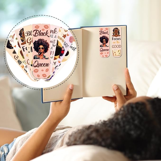 Wxiben Black Girl Magnetic Bookmark - 30 Pcs Black Women Inspirational Quotes Book Mark Magnets Reading Bookmarks Magnetic African American Women Book Markers Page Clip for Students Teachers Gifts