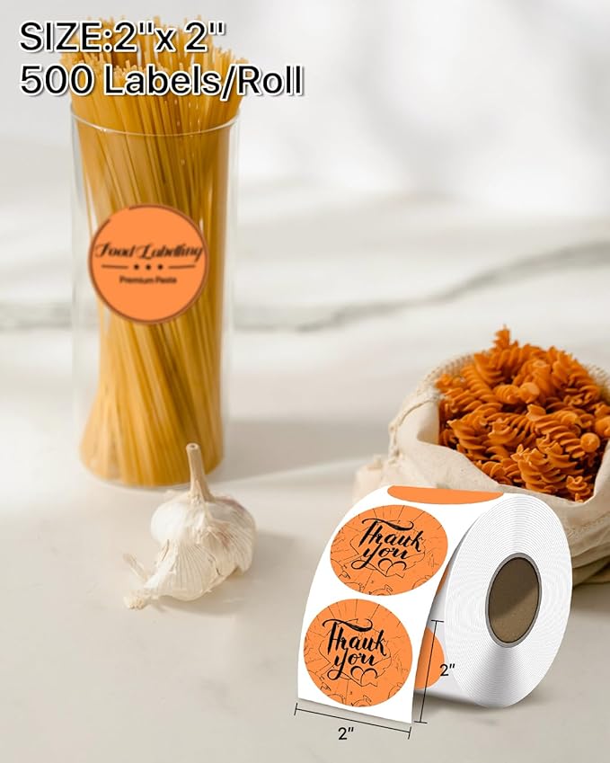 iEager 2 Inch Round Thermal Labels, Circle Thermal Printer Stickers, Durable Circular Label Printer Sticker for Business, Logo, Gift, 500 Labels/Roll, Orange