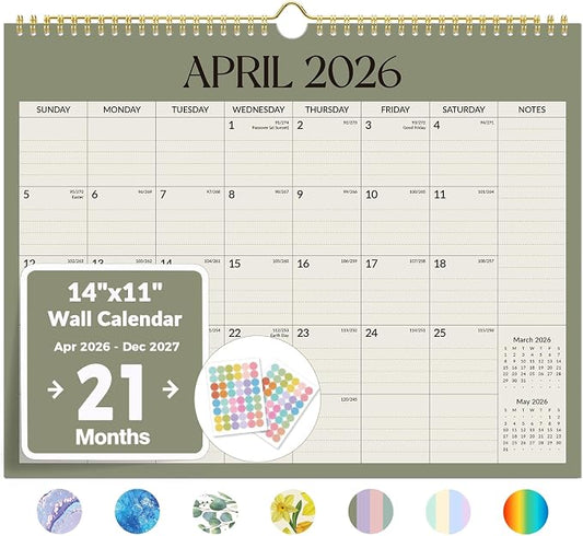 Calendar 2026-2027, Forvencer Wall Calendar from Jun 2026 to Dec 2027, 14" x 11" Large Monthly Planner Calendars with Notes Section & Cute Stickers, Ruled Block, Spiral Binding Hanging for Home Office