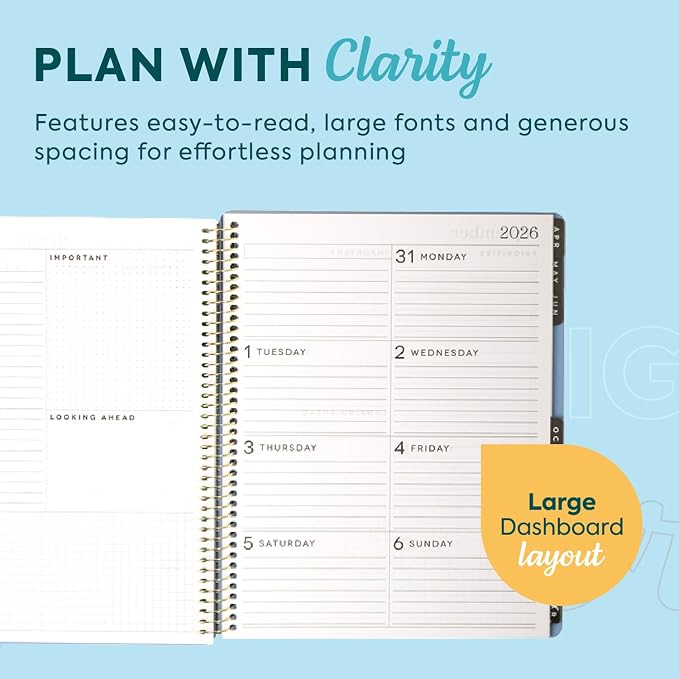 GO BIG Large-Print Planner April 2026–June 2027, 15-Month Twin-Loop-Bound Agenda Planner, Big Size, 8.5" x 11", Easy-to-Read Large Dashboard Layout, Navy Cover