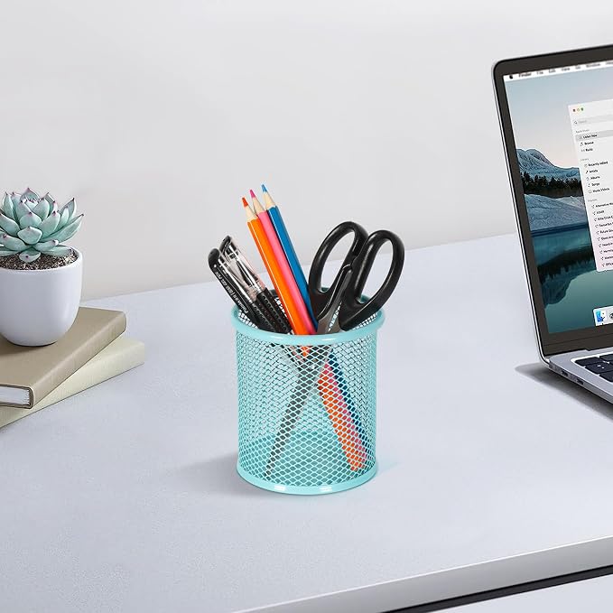 EasyPAG Pencil Holder for Desk, 2 Pack Metal Pen Organizer, Mesh Pencil Cup Organizer for Home, Office, Classroom, School, Light Blue