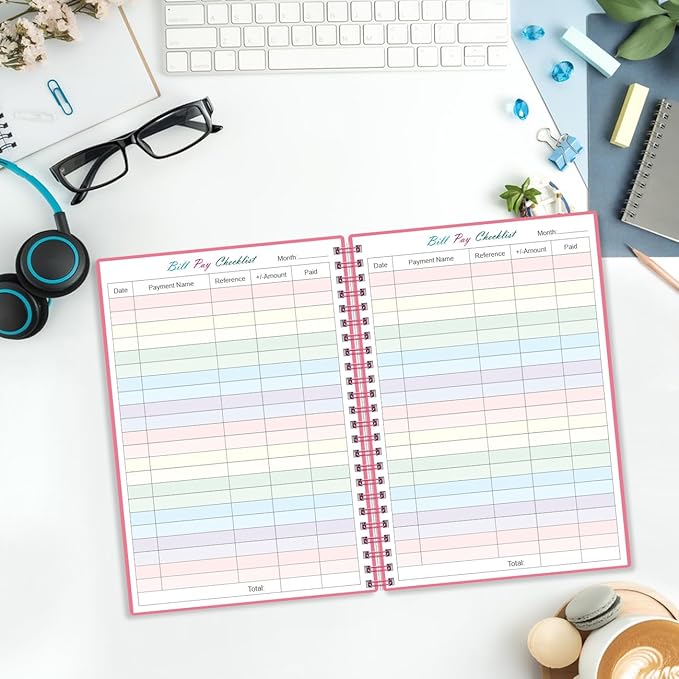 Bill Payment Checklist - Monthly Bill Organizer & Planner for Personal Budgeting Financial, Bill Payment Tracker Notebook, 5.8" x 8.5", Pink