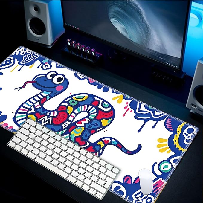 Mouse Pad Gaming Mousepad 31.5x11.8 Inch XXL Large + Coasters,Desk Mat with Stitched Edges, Non-Slip Rubber Base, Thick Mouse Pad for Computer, Laptop, Office & Home - Cute Snake