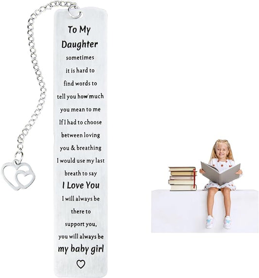 Daughter Metal Bookmark – Inspirational Graduation Gift for Daughter, Birthday Gifts for Daughter Girl, College Graduation Daughter Gift from Mom, Stainless Steel Bookmark Metal Bookmarks for Women