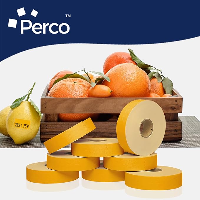 Perco Fluorescent Orange Pricing Labels - 160,000 Labels (8 Sleeves, 64 Rolls) for Monarch 1131 Price Gun - Includes Ink Rolls