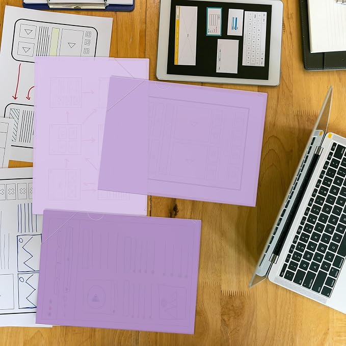 Kisston 15 Pack Purple Clear Plastic Folders Sleeves Project Pockets for Letter Size 12.1x8.8, L-Shaped Transparent File Jacket for School Office Desk Supplies