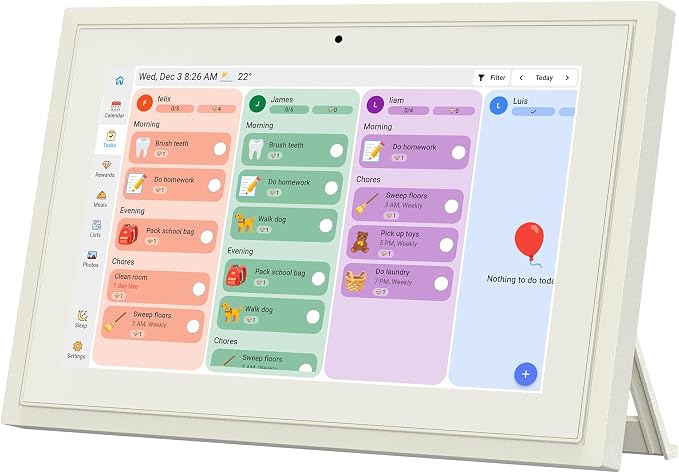 10.1" calendar Electronic Planner with Cross-Platform Sync, Chore Tracking, Meal Planning & Photo Display