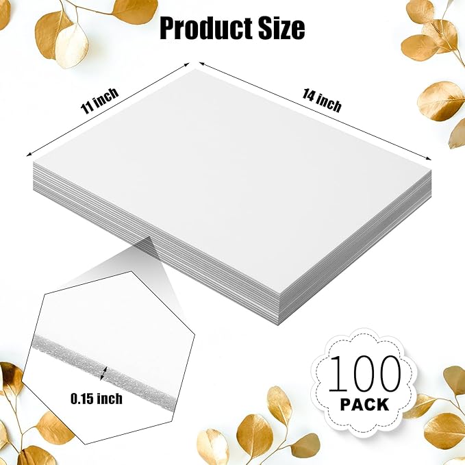 Frienda Foam Boards Thickness Foam Poster Boards for Presentation Board for School Crafts Office Art Projects(11 x 14 Inch,White,100 Pack)