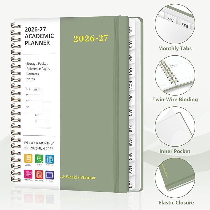 Planner 2026-2027, Weekly and Monthly Academic Year Calendar Planner, July 2026 - June 2027, Daily Agenda Book for Office School Supplies, A5(6.3'' x 8.5'')