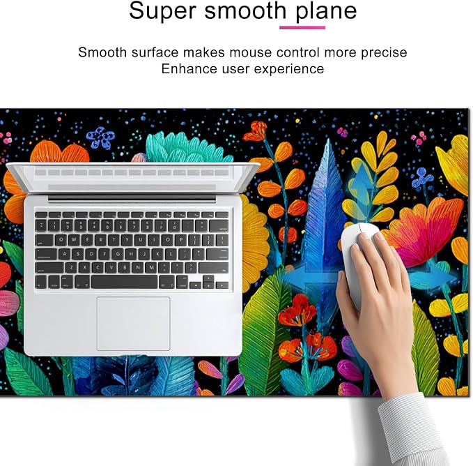HOMETITUTE Large Mouse Pad 31.5 x 11.8 Inch Colorful Floral Desk Mat Extended Keyboard Mousepad Non Slip Waterproof Desk Pad Vibrant Flowers Design for Office Home Gaming