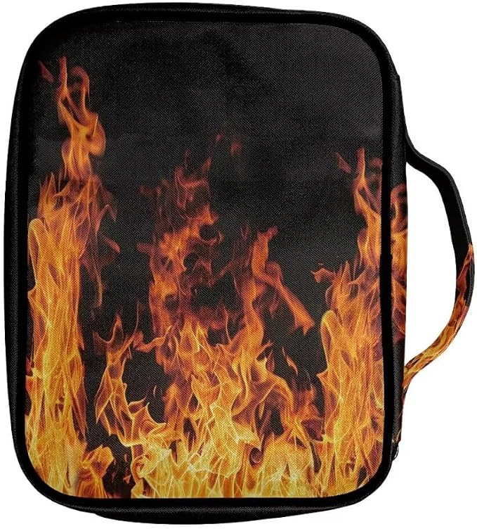 Coldinair Fire Flame Bible Covers for Men Teen Bible Case with Bookmark Large Carrying Book Case Church Bag Bible Protective with Pocket and Zipper