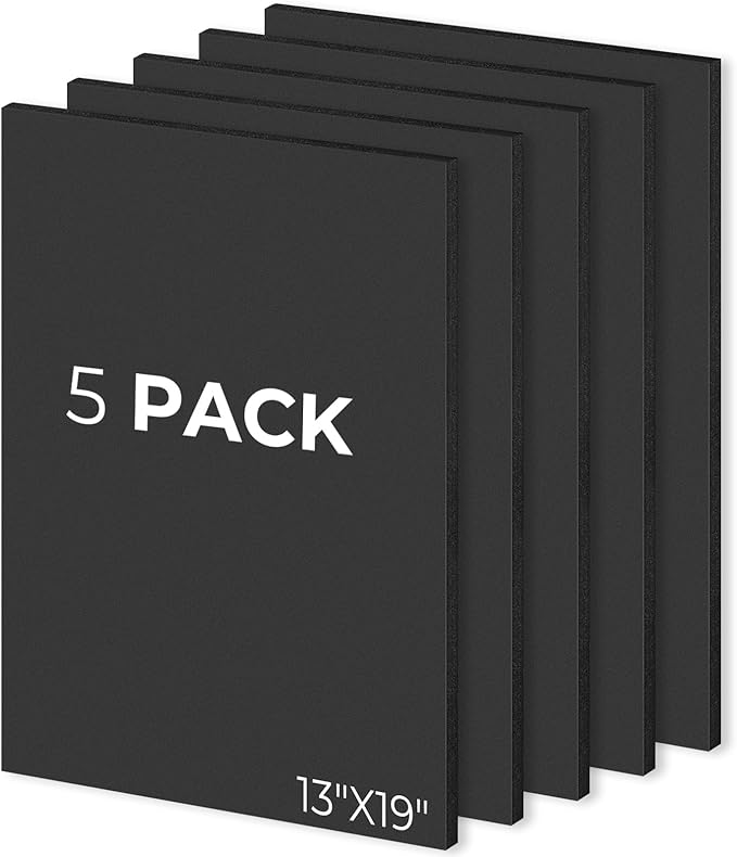 Mat Board Center, Pack of 5, 13x19 Foam Boards Acid Free Black Foam Core Boards for Mounting, Crafts, Display, Presentation and Projects, 3/16" Thick