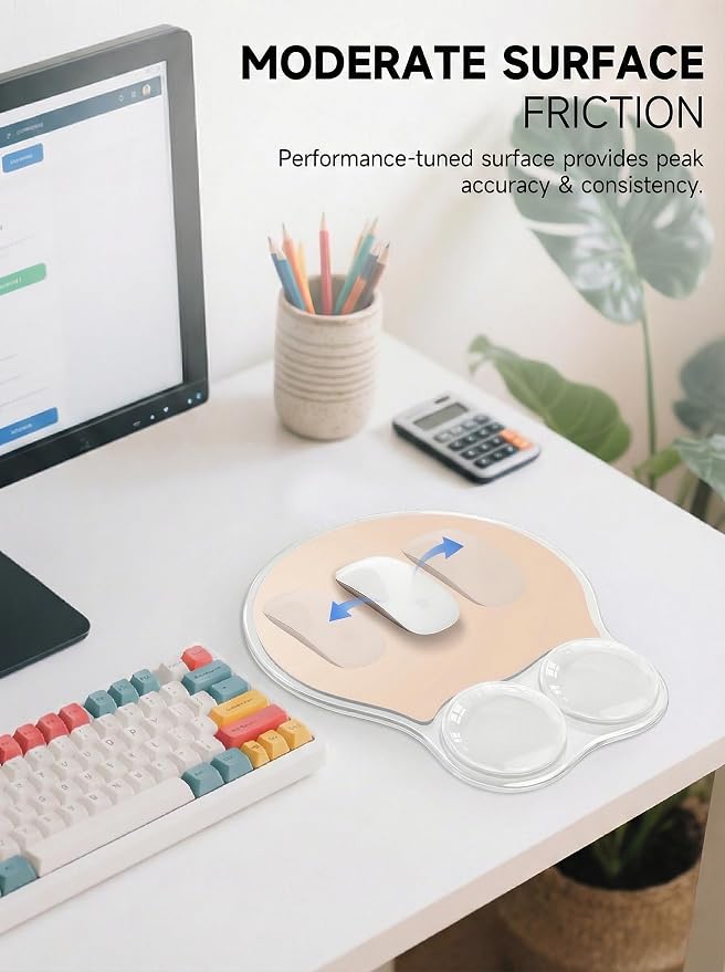 Ergonomic Gel Mouse Pad Wrist Rest Support for Desk, PU Base, Smooth Surface, Crystal Gel Cushion, Non-Slip Stability, Mousepad for Office/Home/Study Skin Tone AMP-03