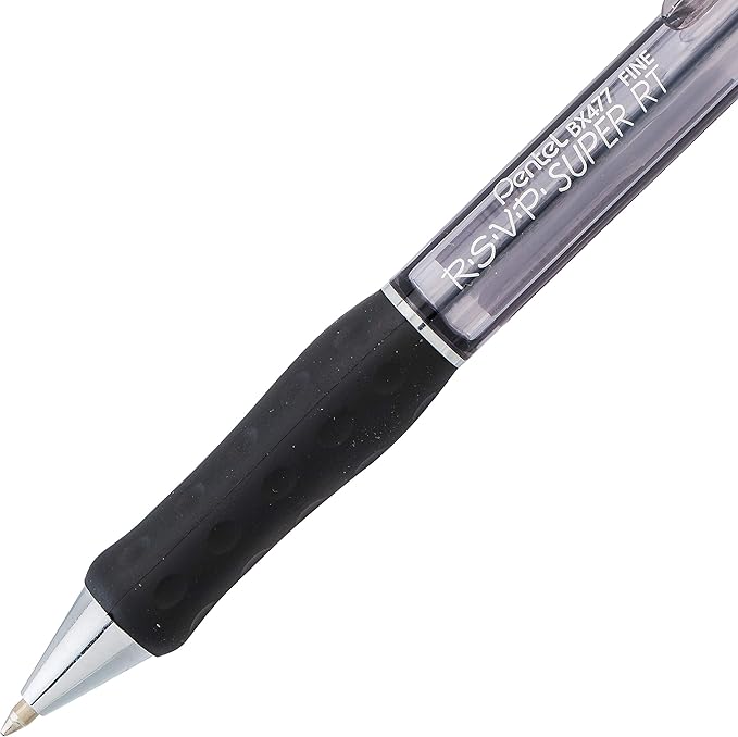 Pentel RSVP Super RT Ballpoint Pen, (0.7mm) Fine Line, Black Ink, Box of 12 (BX477-A)
