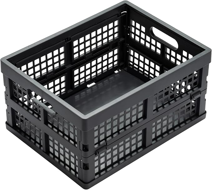 Eslite 16L Collapsible Storage Crates,Folding Plastic Crates for Storage,Pack of 4,Gray
