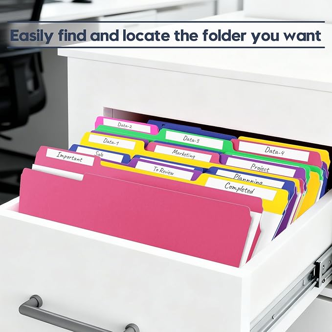 File Folders,150 Pack Colored File Folders Letter Size,8.5" x 11",1/3 Cut Tab Bulk Durable Paper Folders with Blank Labels,Assorted 6 Colors Folders for Office Business School Home Use