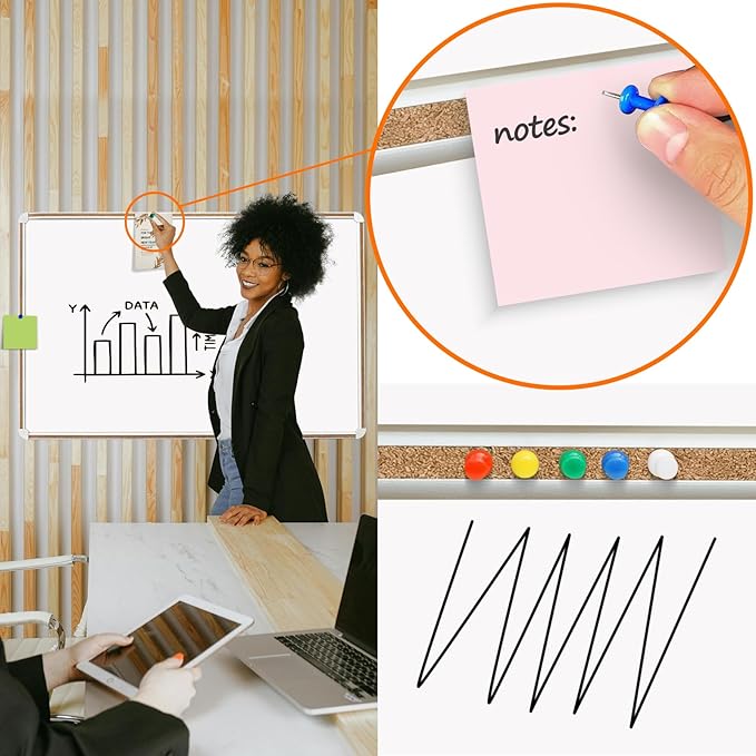 Large Magnetic White Board for Wall,Aluminum & Cork Strip Frame Whiteboard for Office,Presentation Dry Erase Board Wall Mount,Large Whiteboard for School Classroom Huge Whiteboards (36" W x 24" H)