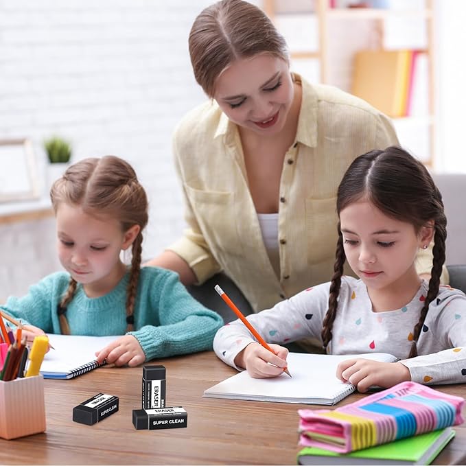 Black Erasers, 12 Pack Block Pencil Erasers – Smudge-Free Latex-Free Art Erasers for Kids & Adults Artists, Clean Erase for School, Homework, Office & Drawing
