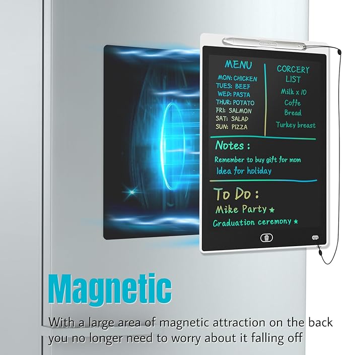 Magnetic Board for Fridge, 9.8”×6.7” Small LCD Writing Tablet Blackboard Grocery to Do List Magnet Pad Dry Erase White Black Whiteboard Adult Chore Chart Refrigerator Digital Notepad Message Center
