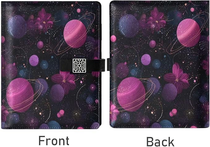 Cosmic Floral Planetary Design PU Leather Notebook A5 Binder 6 Ring Refillable Journal with Magnetic Buckle Closure Loose Leaf Travel Office Planner Budget Binder Notepad Portfolio,