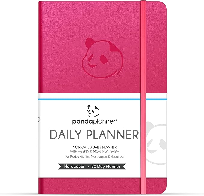 Panda Planner Classic Daily Planner 2026 – A5 Undated Daily Productivity & Quarterly Planner with Hourly Schedule, To Do List, Daily Journal, Goal Planner, Habit Tracker & Gratitude Organizer for Focus – Raspberry