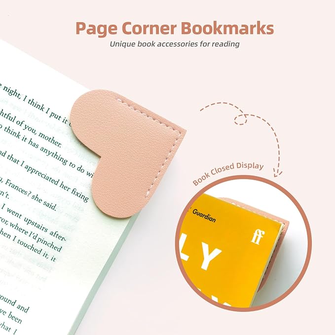Leather Heart Bookmarks, Cute Handmade Page Corner Book Markers, Reading Gifts for Women, Lovers, Kids, Teachers, Friends, Readers, Book Accessories for School Office Home Supplies (8PC-Light)