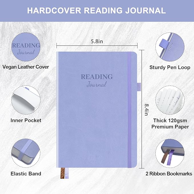 Reading Journal with 104 Book Reviews, Book Journal for Books Lovers & Readers - Review and Track Your Reading Progress, Reading Log Notebook Gift, A5, Light Purple