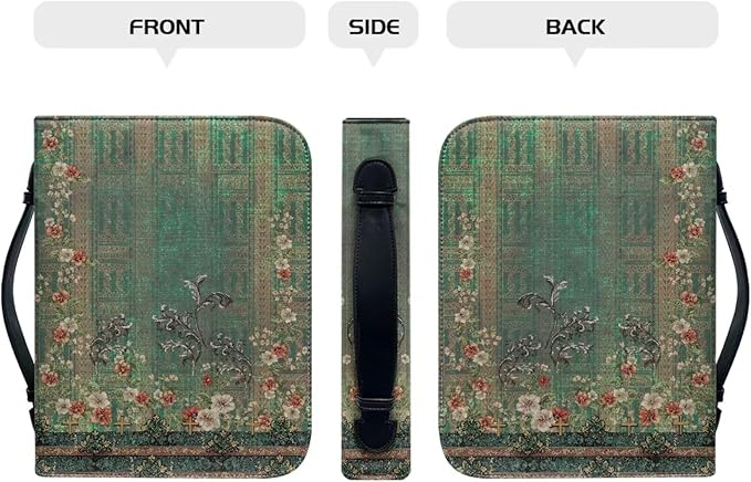 Vintage Boho Flowers Bible Cover Case for Women, Green Victoria Flowers PU Leather Bible Cover, Gift for Women, Bible Carrying Case for Women, Large Bible Cases for Women One Size-11.2"x8"x2.2"