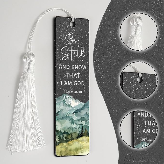 Christian Stillness Bookmark, Inspirational Gift for Believers, Uplifting Gift for Spiritual Readers, Spiritual Bookish Present, Unique Mountain & Scripture Design Bookmark, WCB68