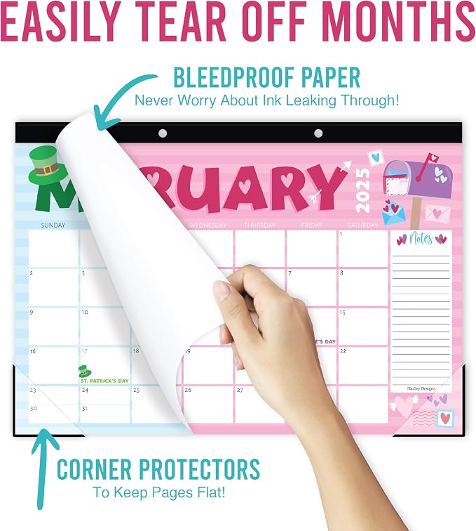 Hadley Designs Large Desk Calendar 2025-2026 - Desktop Calendar 2025, 18-Month Desk Calendars for Home, Office & Classroom, Cute Doodle Classroom Must Haves, Fatih Based Easter Gifts for Women & Men
