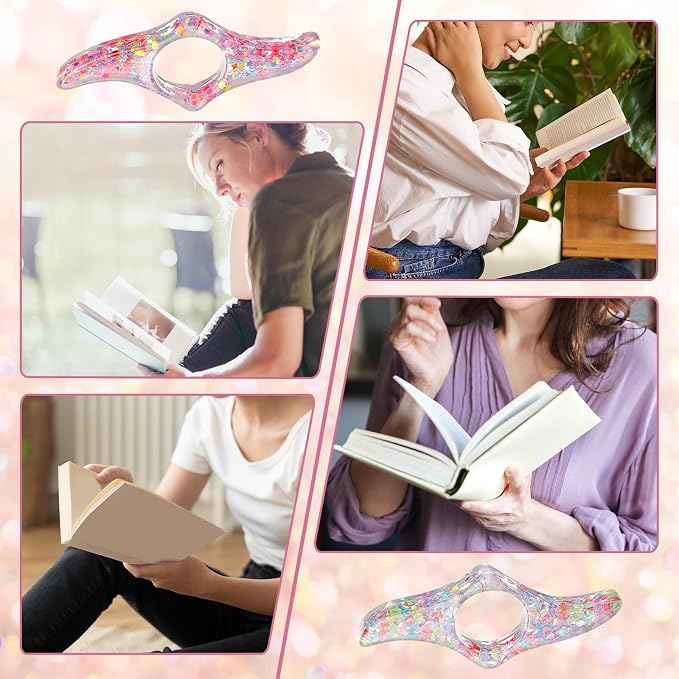 2 Pcs Page Holders for Reading, Rhinestones Thumb Book Page Holder Glitter Diamond Dotting Book Opener Holder Transparent Bookmarks Accessories for Reading Lovers Teachers