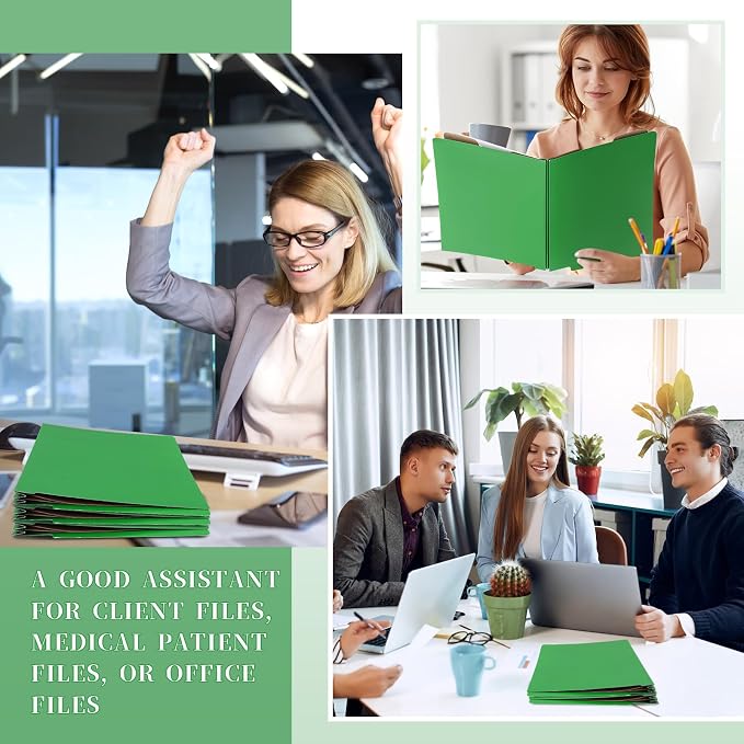 Skyygemm 24 Pcs End Tab Classification Green File Folders 3 Dividers Letter Size with 3.5'' Fasteners and 2 Prongs, Manila Folders Bulk for Office Business Classroom