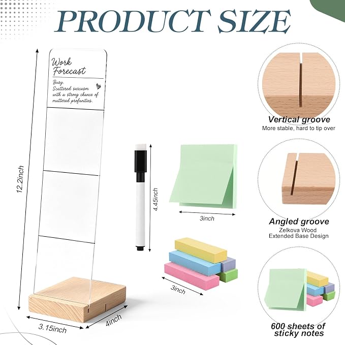 Affrolling Monitor Memo Board with Removable Wooden Base Acrylic Portable Memo Notes Holder Desk Accessories Organizer with 600 Sheets Reminder Notes Office Desk Decor Gift(Work Forecast)