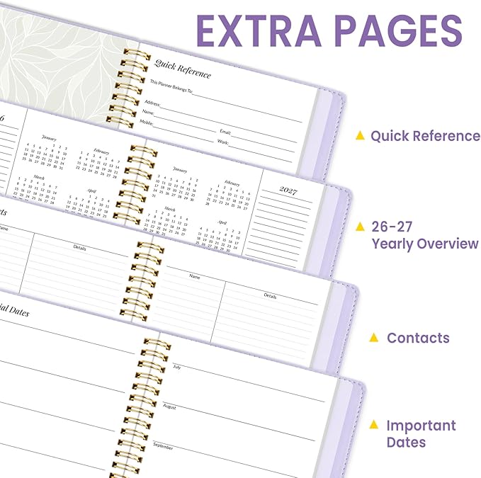 2026 Planner, Annecy Weekly ＆ Monthly Planner 2026, Jan. 2026 – Dec. 2026, 9" x 11" Monthly Agenda Planner with Tabs, Vegan Leather Cover, Spiral Binding, Double-sided Pocket, Bookmark, Purple