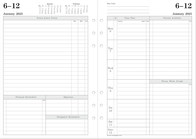 Filofax Calendar Diary Refill, A5 Size, Week-to-View with Appointments, Time Management, White Paper, Ruled, English, 2025 (CTM7051-25)
