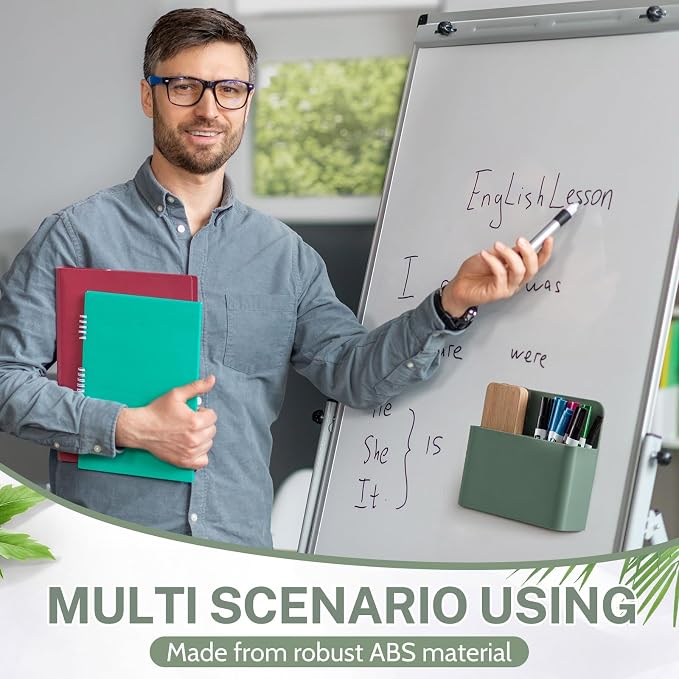 6 Pcs Magnetic Dry Erase Marker Holder Magnetic Pen Holder for Whiteboard Magnet Pencil Storage Organizer for Office Refrigerator Locker Classroom Organization Metal Cabinets (Greenery)