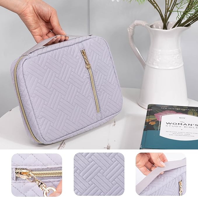 APLUFINE Quilted Bible Cover for Women, Large Bible Bag with Handle & Shoulder Strap, Bible Study Supplies Organizer, Zipper Bible Carrying Case, Christian Gift Book Cover Fits 9 x 6 Bible