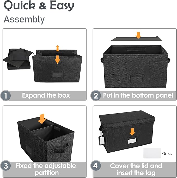 Woodoulogy Vinyl Record Storage Box for 7"/45 RPM LPs, Black Case with Lid Holds up to 80 Albums, CD Crate Play Music Collection Holder, Collapsible File Folder Cabinet Organizer with Handle
