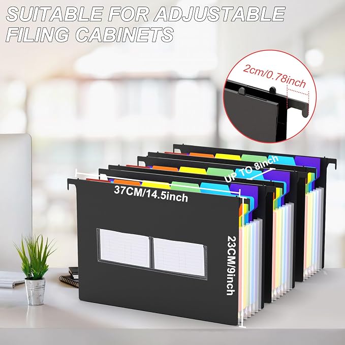 Expanding Hanging File Folders, File Folders for Filing Cabinet, 7 Expandable Accordian Pockets, Hanging File Folders Letter Size for Filing Cabinet, Larger Capacity Hanging Folders, 6 Packs