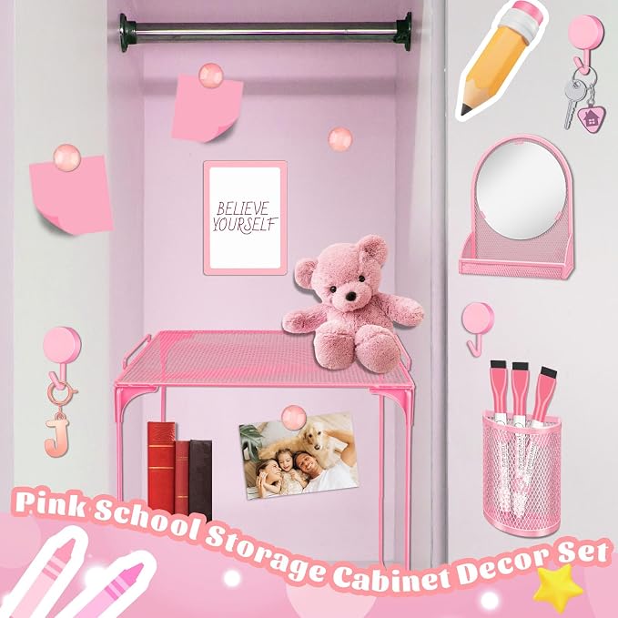Denylo pro Pink Magnetic Locker Accessories Kit Include Back to School Essentials for Back to School Decorations Office Supplies