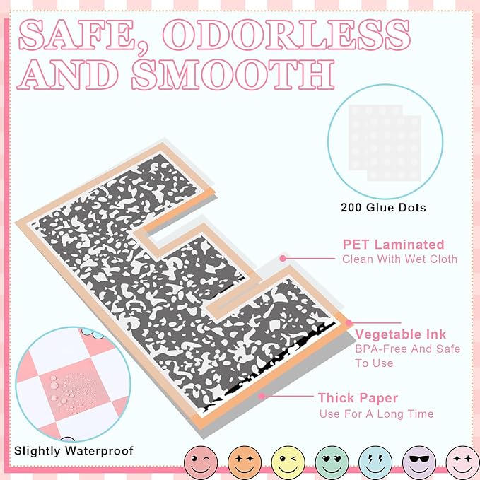 Mooliwe 94pcs Composition Notebook Bulletin Board Welcome Back to School Classroom Bulletin Board Decor Smile Face Stationery Paper Cutout for First Day of School Chalkboard Wall Door(Classic)