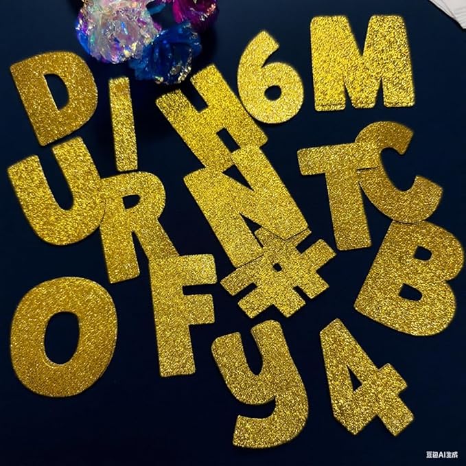 225Pcs Glitter Bulletin Board 4inch Letters with Adhesive Dots Punctuation Symbols Cutout for Classroom Numbers Alphabet School Display Decorating Supplies (Gold)