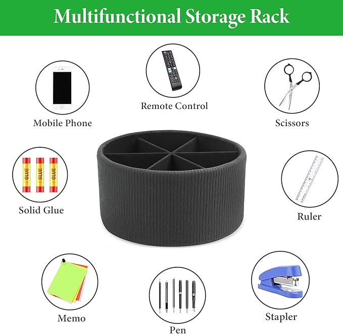 Remote Control Holder, 360°Spinning PU Leather Desk TV Remote Caddy,Desk Storage Box Room Accessories for Controller, Media,Mail,Calculator, Mobile Phone,Pencil(1-Big Wood Black)
