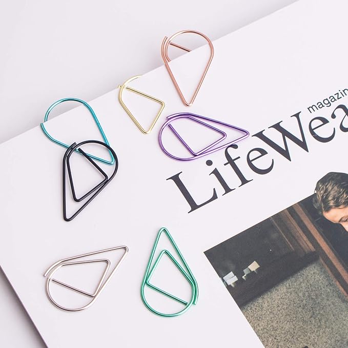 100 Pieces Multicolor Cute Paper Clips Medium, VENCINK Smooth Stainless Steel Tear Drop-Shaped Wire Paperclips for Office Supplies Wedding Women Girls Kids Students Paper Work