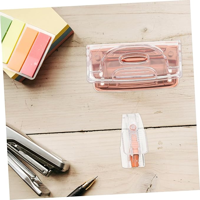 VILLCASE 4sets Cardboard Two Hole Puncher Stapler Remover Set Portable Office Staple Puller Stylish Rose Gold Design for Efficient Document Organization