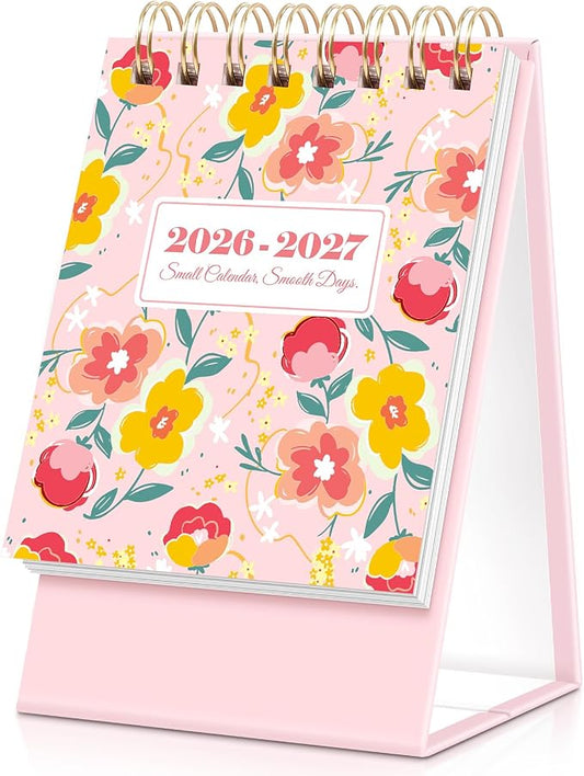 KONVINIT Small Desk Calendar 2026-2027, Floral 2026 Desk Calendar - Runs From January 2026 Until December 2027, 24 Months Mini Desktop Calendar 2026 for School, Home & Office Supplies