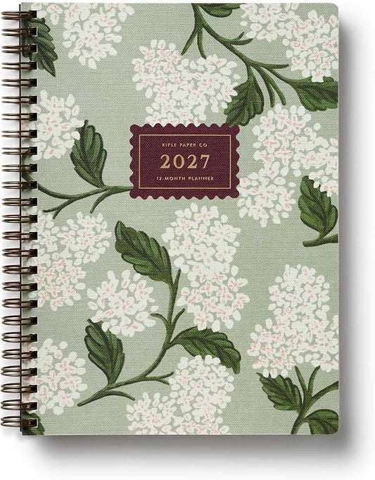 RIFLE PAPER CO. 2027 Sage Hydrangea 12-Month Softcover Spiral Planner, Includes Sections for Monthly Views, Contacts, Celebrations, Includes Pockets for Storage