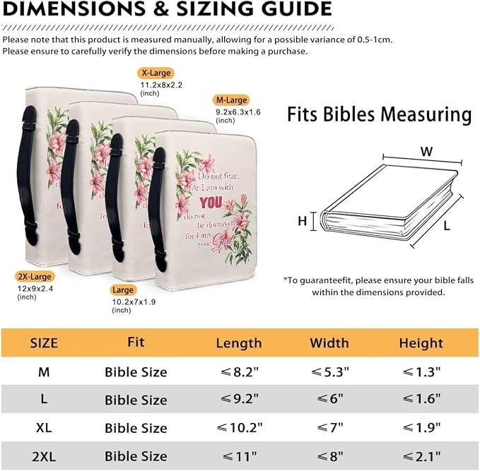 Pink Flower Bible Cover Bag with for Women Bible Cover Carrier Bag for Girls Carrying Organizer Bag Bible Accessories Gift-Size：L