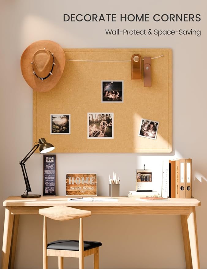 Fluxynara Bulletin Board,47.2" × 35.4" Cork Board Alternative with 24 Safe Removable Adhesive Tabs, Foldable Felt Pin Board for Home Office, Classroom, Bedroom,Entryway for Walls—Mustard Yellow